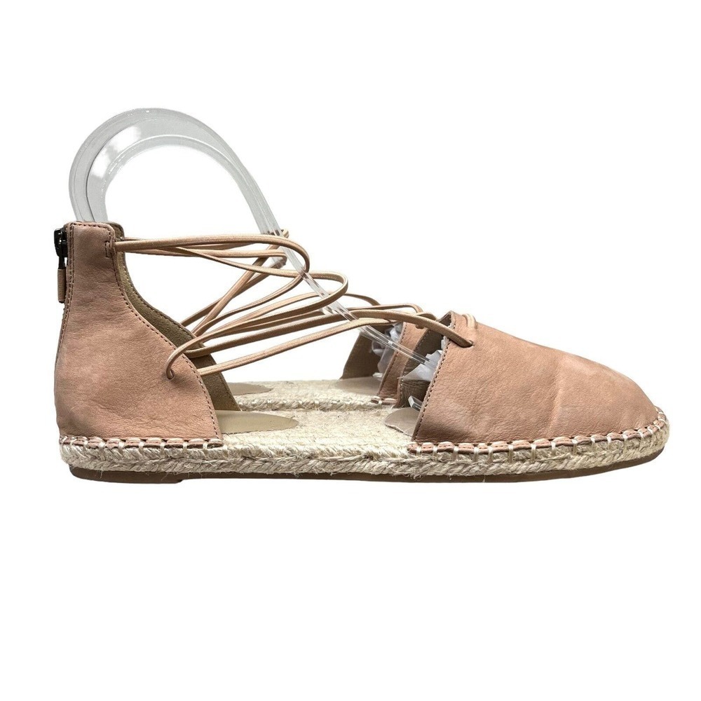 Eileen Fisher Lee Espadrille Flat Sandals Leather Close Toe Zip Tan Women Sz 9.5